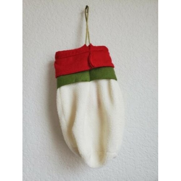 Santa Stocking Face Fleece Christmas Holiday Gift Bag Winter White Red Green 11" - Picture 4 of 5